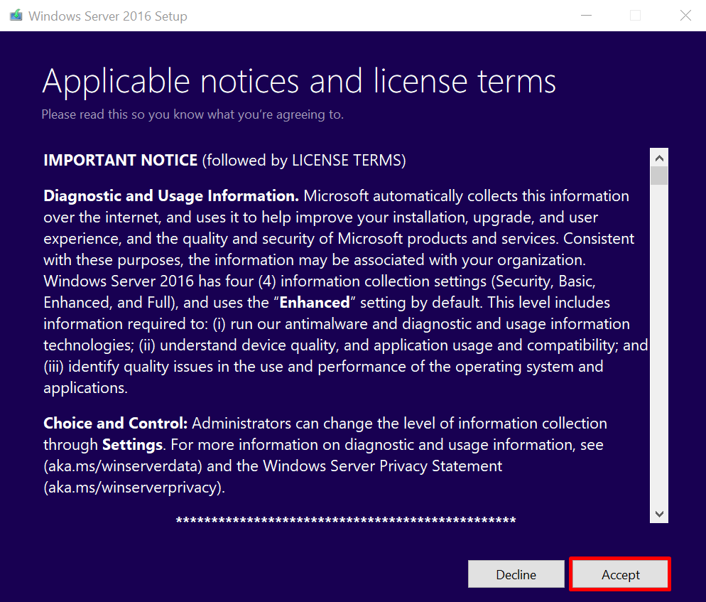 server 2016 datacenter install